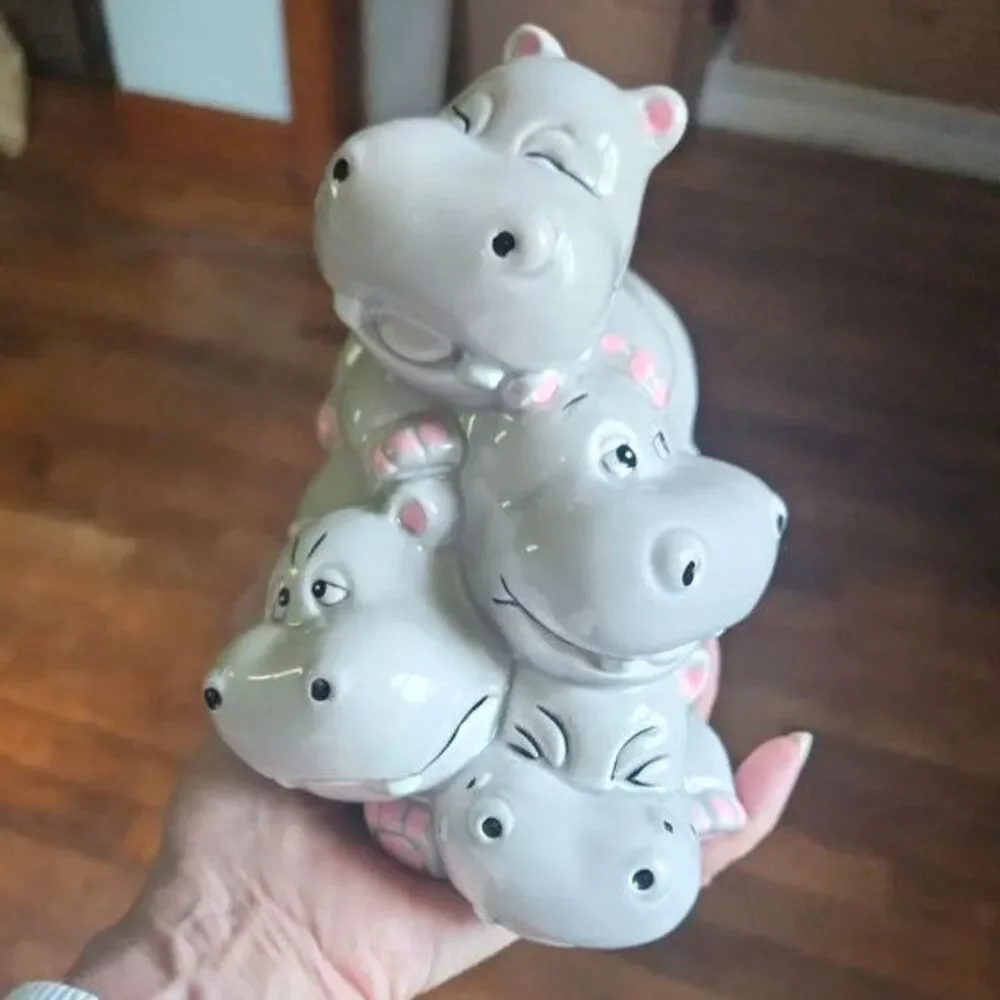 Vintage Pile of Hippos Bank Vintage Ceramic 4 Hippos, Pristine & Beyond Cute!